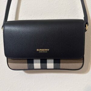 Burberry Hampshire Crossbody House Check Black and Beige Bag